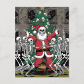 Skeletten en kerstman dansen rond kerstboom briefkaart (Voorkant)