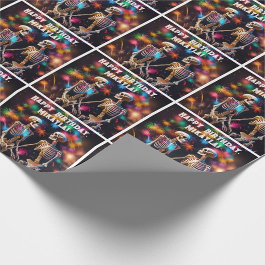 Skeletten en kleurrijke Ornamenten Cadeaupapier (Hoek)