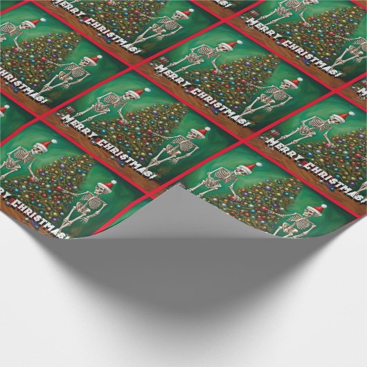 Skeletten en kleurrijke Ornamenten Kerst Cadeaupapier (Hoek)