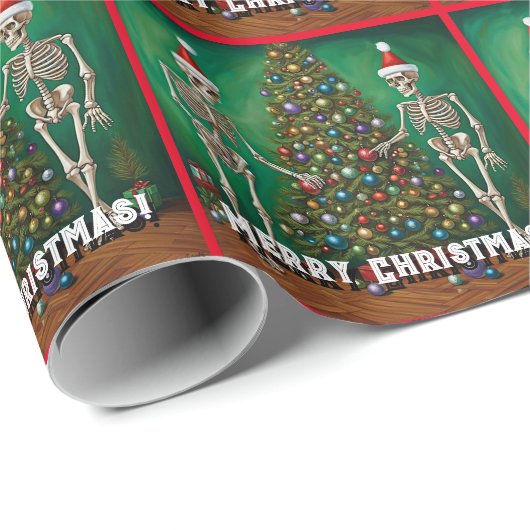 Skeletten en kleurrijke Ornamenten Kerst Cadeaupapier (Rol Hoek)