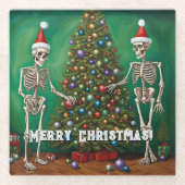 Skeletten en kleurrijke Ornamenten Kerst Glazen Onderzetter (Voorkant)