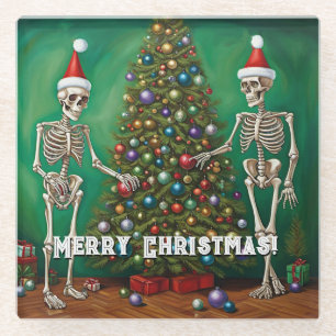 Skeletten en kleurrijke Ornamenten Kerst Glazen Onderzetter