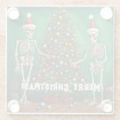 Skeletten en kleurrijke Ornamenten Kerst Glazen Onderzetter (Achterkant)