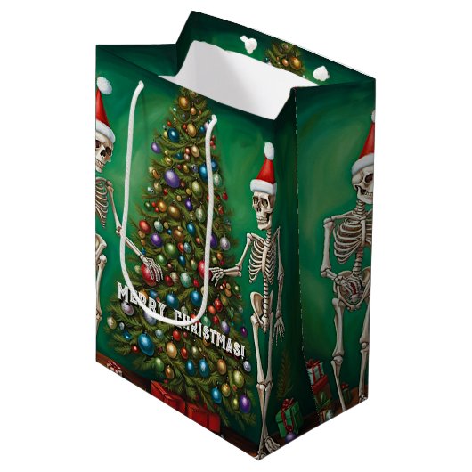 Skeletten en kleurrijke Ornamenten Kerst Medium Cadeauzakje (Voorkant Gekanteld)