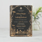 Skeletten en paddenstoelen tot de dood bruiloft kaart (Staand voorkant)