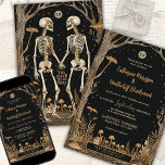 Skeletten en paddenstoelen tot de dood bruiloft kaart<br><div class="desc">Till Death Do Us Part is een huwelijksuitnodiging die het mystieke combineert met het romantische. Dit ontwerp is voorzien van skeletten hand in hand, omgeven door betoverende paddenstoelen - een knipoog naar sjamanistische en spirituele symboliek. Het vieren van een liefde die aardse grenzen trotseert, het vangt het mysterie van een...</div>