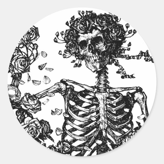 Skeletten en Rozen Ronde Sticker (Voorkant)