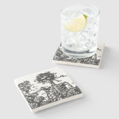 Skeletten en Rozen Stenen Onderzetter (Zijkant)