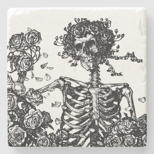 Skeletten en Rozen Stenen Onderzetter (Voorkant)