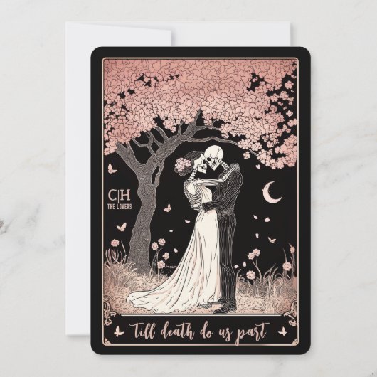 Skeletten en Sakura Tarot bruiloft uitnodiging (Achterkant)