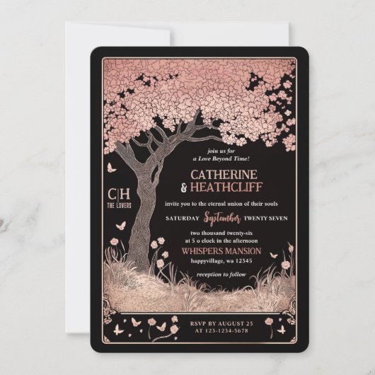 Skeletten en Sakura Tarot bruiloft uitnodiging (Voorkant)