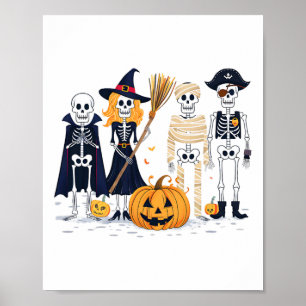 Skeletten en vrienden in kostuums Herfst Season Ha Poster