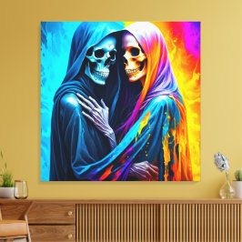Skeletten gewikkeld in een regenboog canvas afdruk