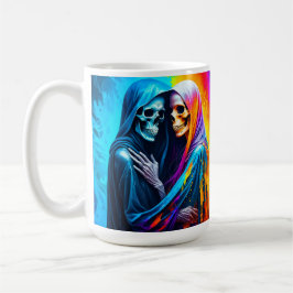 Skeletten gewikkeld in een regenboog koffiemok