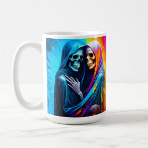 Skeletten gewikkeld in een regenboog koffiemok