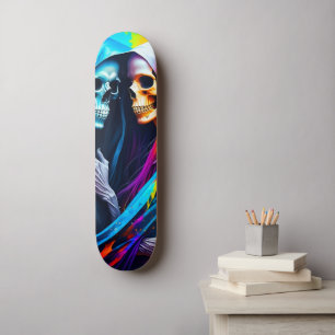 Skeletten gewikkeld in een regenboog persoonlijk skateboard