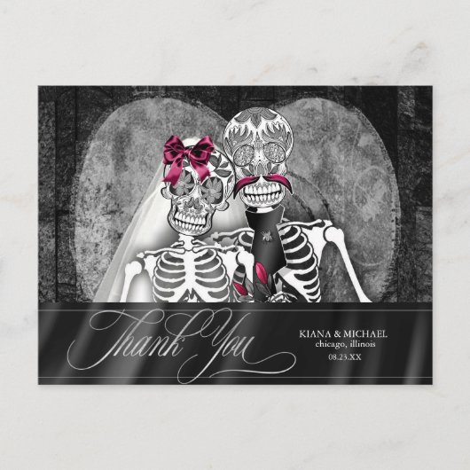 Skeletten Gothic Bedankt Burgundy ID866 Aankondigingskaart (Voorkant)