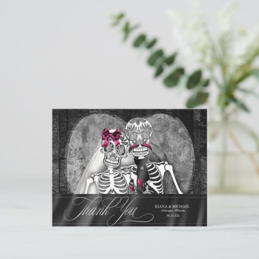 Skeletten Gothic Bedankt Burgundy ID866 Aankondigingskaart (Staand voorkant)