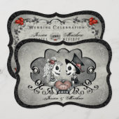 Skeletten Grijs Zwart & Wit Hart Wedding Uitnodige Kaart (Voorkant / Achterkant)