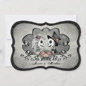 Skeletten Grijs Zwart & Wit Hart Wedding Uitnodige Kaart (Voorkant)