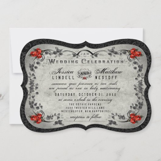 Skeletten Grijs Zwart & Wit Hart Wedding Uitnodige Kaart (Achterkant)