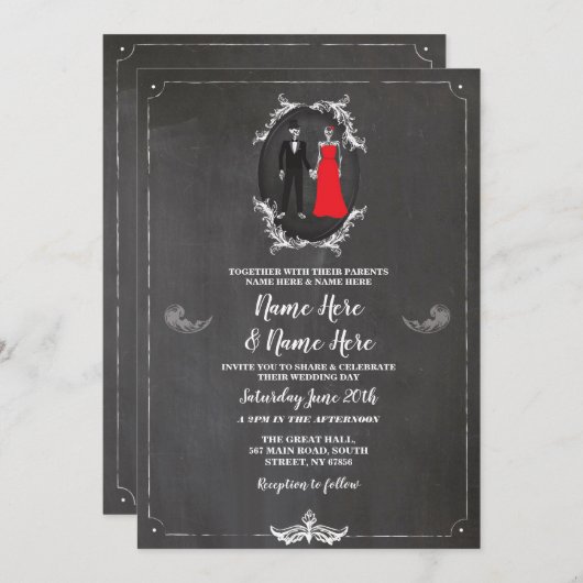 Skeletten Huulbruiloft Halloween Rustic Gothic Kaart (Voorkant / Achterkant)