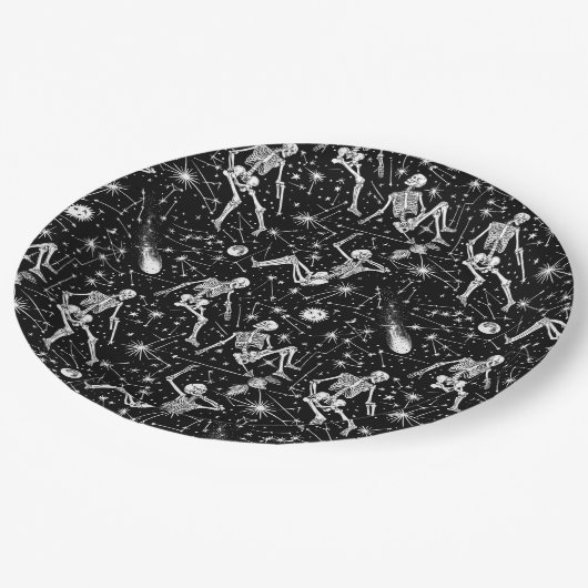 Skeletten in de ruimte achtergrond papieren bordje (Gekanteld)