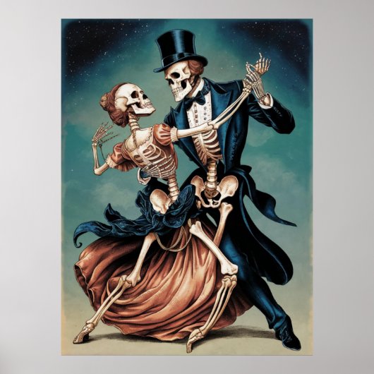 Skeletten in liefde dansen een tango poster (Voorkant)