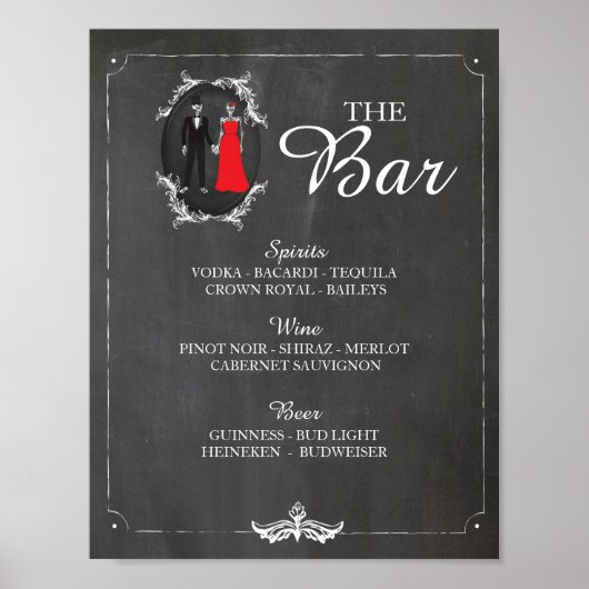 Skeletten met streepjesbassins Halloween Sign Wedd Poster (Voorkant)