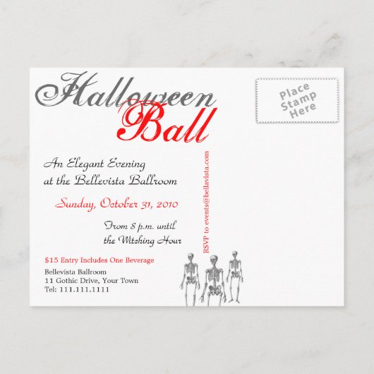 Skeletten op de maart Halloween Uitnodiging (Achterkant)