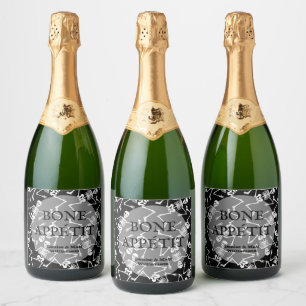 Skeletten op zwart mousserende wijn label sparkling wijnetiket