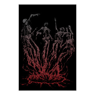 Skeletten rijzen uit vlammen perfect poster