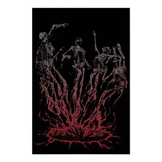 Skeletten rijzen uit vlammen perfect poster (Voorkant)