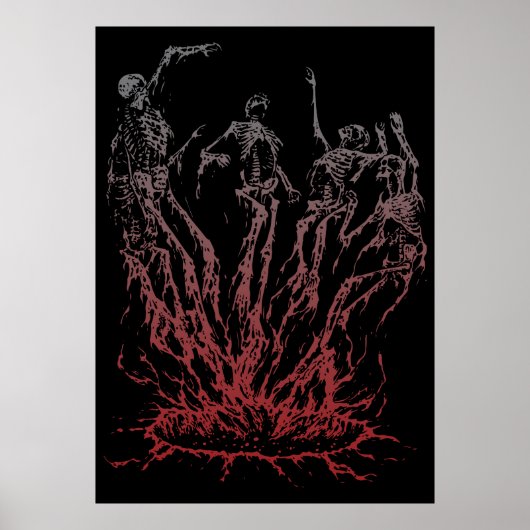Skeletten rijzen uit vlammen poster (Voorkant)