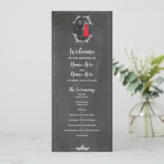 Skeletten Schedel Huwelijksprogramma Halloween Kri Programmakaart (Staand voorkant)