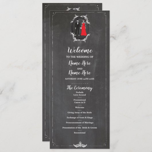 Skeletten Schedel Huwelijksprogramma Halloween Kri Programmakaart (Voorkant / Achterkant)