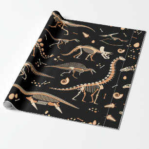 Skeletten van dinosaurussen en fossielenpatroon cadeaupapier
