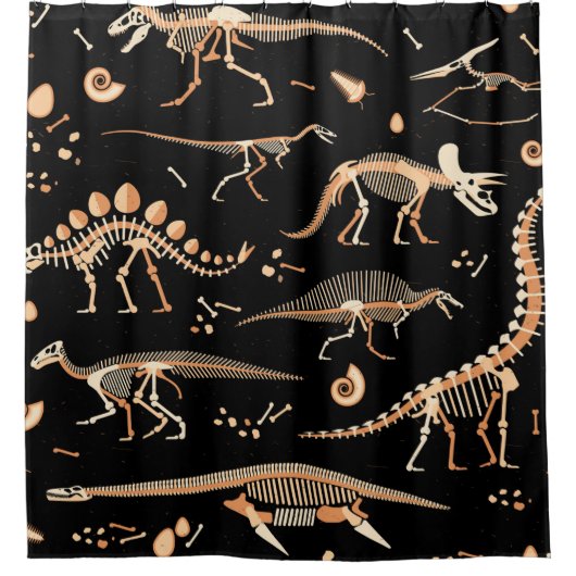 Skeletten van dinosaurussen en fossielenpatroon douchegordijn (Voorkant)