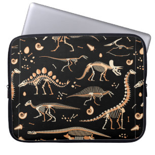 Skeletten van dinosaurussen en fossielenpatroon laptop sleeve