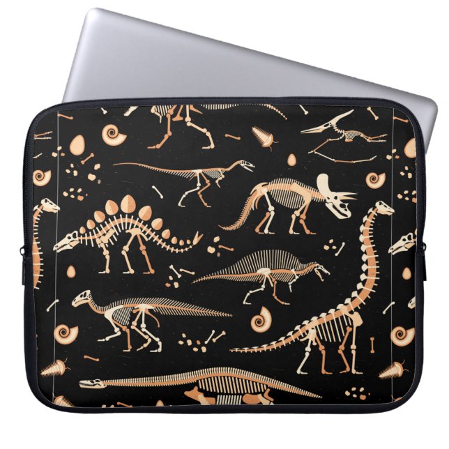 Skeletten van dinosaurussen en fossielenpatroon laptop sleeve (Voorkant)