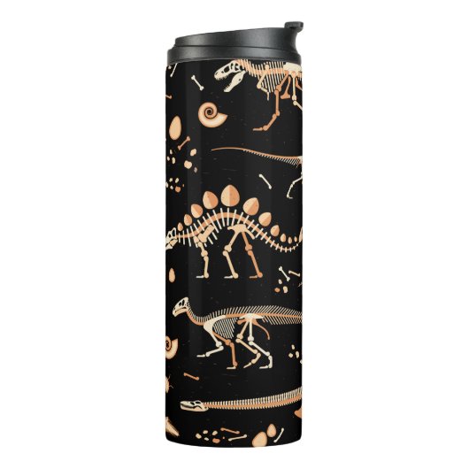 Skeletten van dinosaurussen en fossielenpatroon thermosbeker (Gedraaid links)