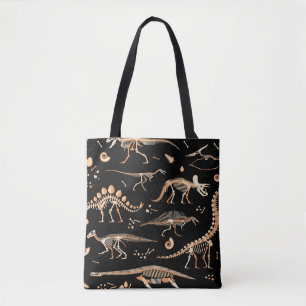 Skeletten van dinosaurussen en fossielenpatroon tote bag