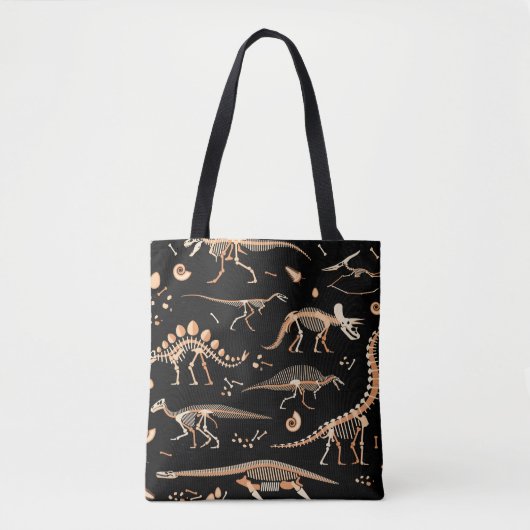 Skeletten van dinosaurussen en fossielenpatroon tote bag (Voorkant)