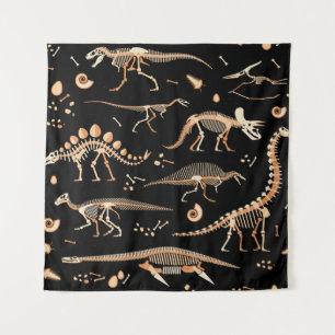 Skeletten van dinosaurussen en fossielenpatroon wandkleed