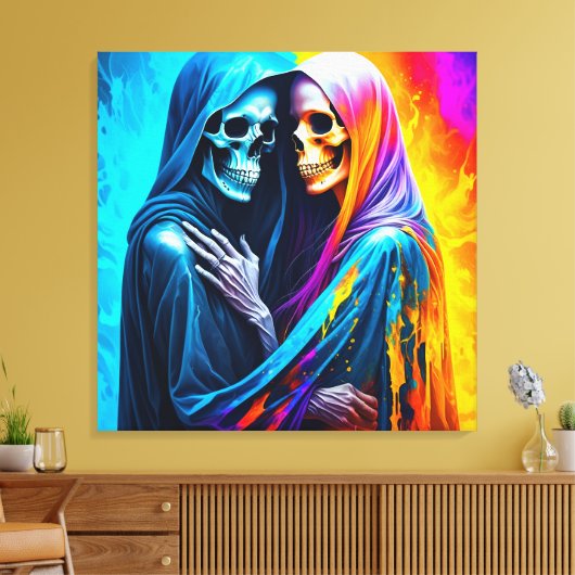 Skeletten verpakt in een regenboog canvas afdruk (Insitu (Woonkamer))