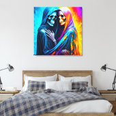 Skeletten verpakt in een regenboog canvas afdruk (Insitu (Slaapkamer))