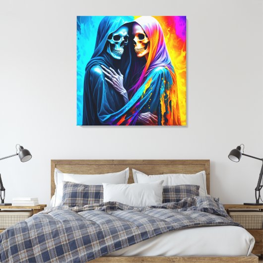Skeletten verpakt in een regenboog canvas afdruk (Insitu (Slaapkamer))
