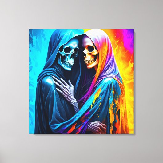 Skeletten verpakt in een regenboog canvas afdruk (Voorkant)