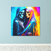 Skeletten verpakt in een regenboog canvas afdruk (Insitu (Houten vloer))