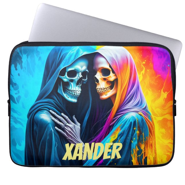 Skeletten verpakt in een regenboog gepersonaliseer laptop sleeve (Voorkant)